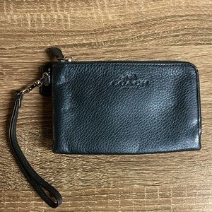 Coach Wristlet - Double Zipper Metallic Blue